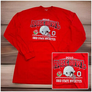 2010 Rose Bowl Ohio State Buckeyes Men’s L Red Long‎ Sleeve T-Shirt Football